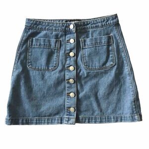 Brandy Melville Mini Skirt Button Front Denim Cotton 13 x 15 Size S Pockets EUC!